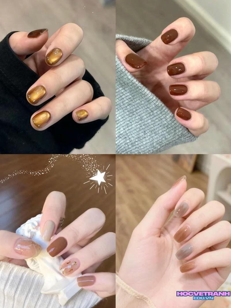 Bộ ảnh nail màu nâu mới chất lượng cao