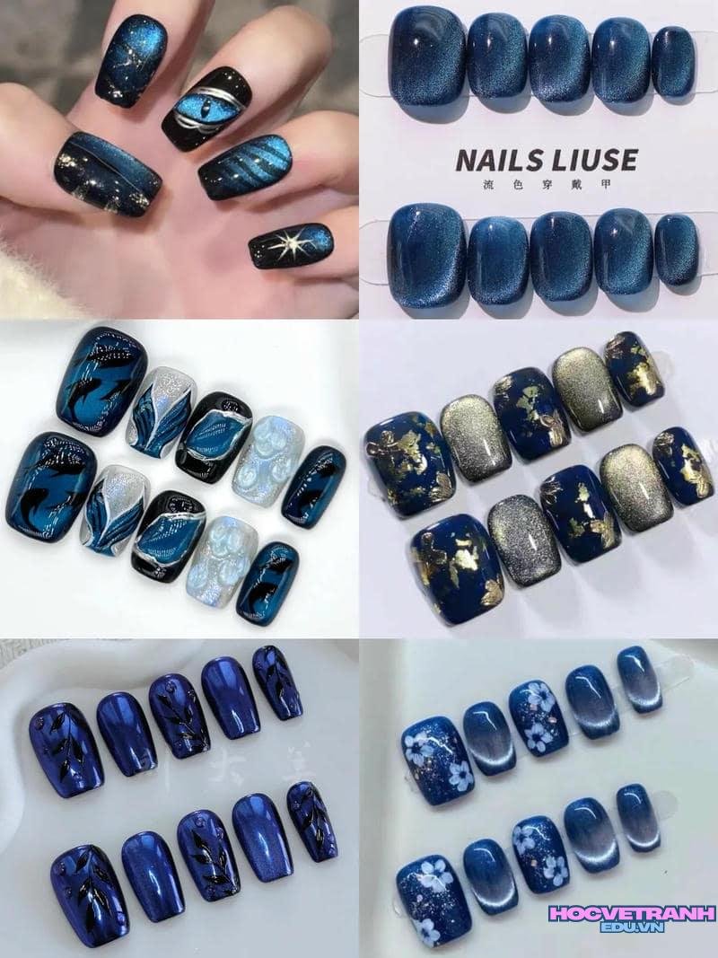 Bộ ảnh nail màu xanh coban độc đáo