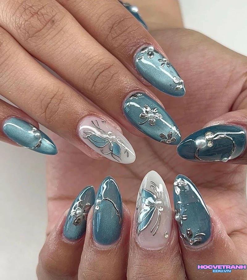 Bộ ảnh nail xanh dương độc đáo