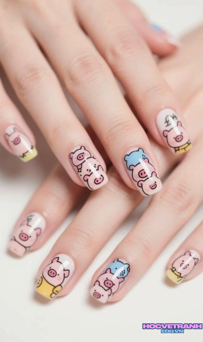Bộ sưu tập ảnh nail hình con heo trend nhất