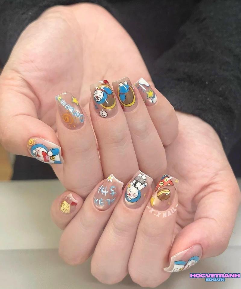 Ngắm ảnh nail vẽ doraemon mới