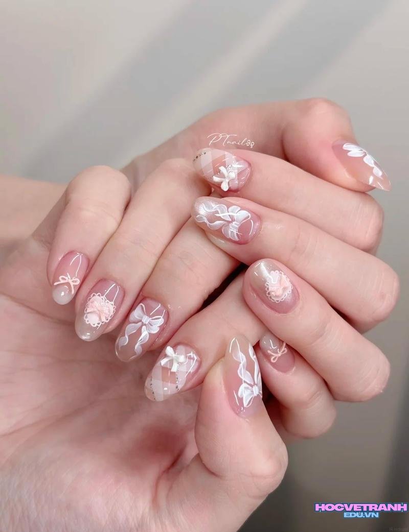 Tuyển tập bộ ảnh nail đính nơ đẹp trend nhất