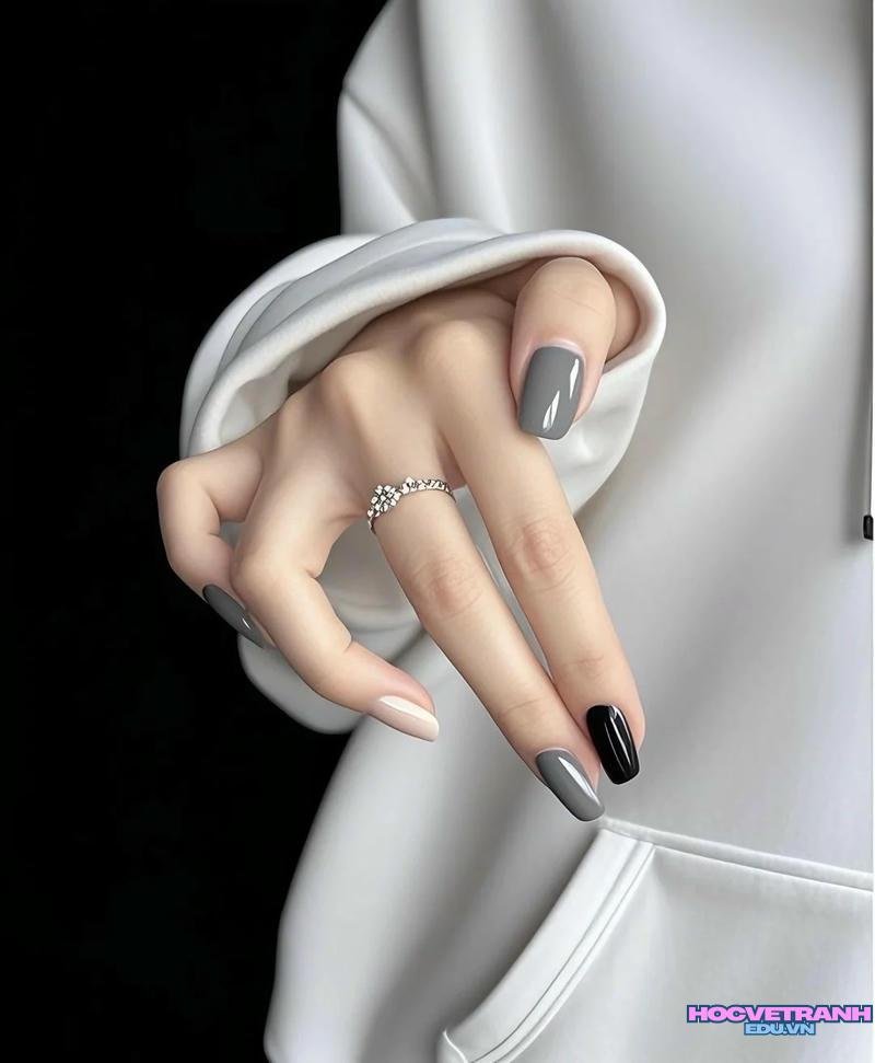Khám phá ảnh nail màu xám cuốn hút