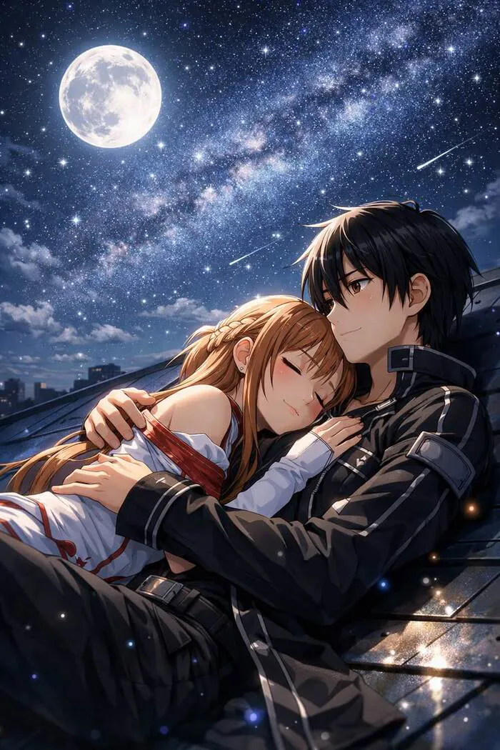 ảnh cặp đôi anime lãng mạn dưới ánh trăng