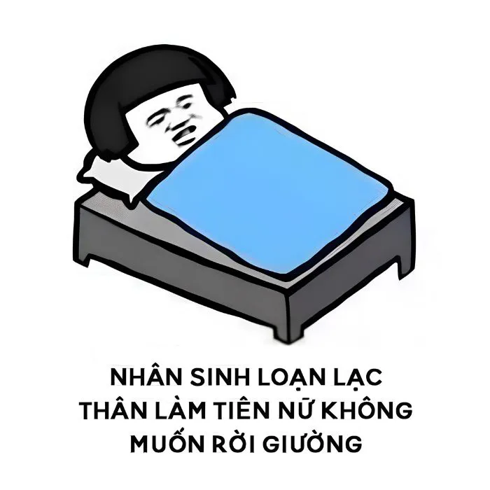 meme buồn ngủ nằm giường
